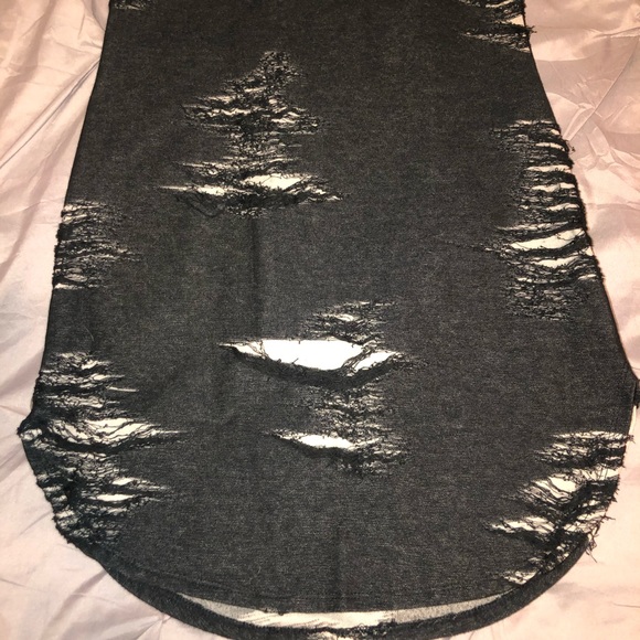 Black Bead Destroyed Knit Dress W/Side Slit (L) - Picture 7 of 9